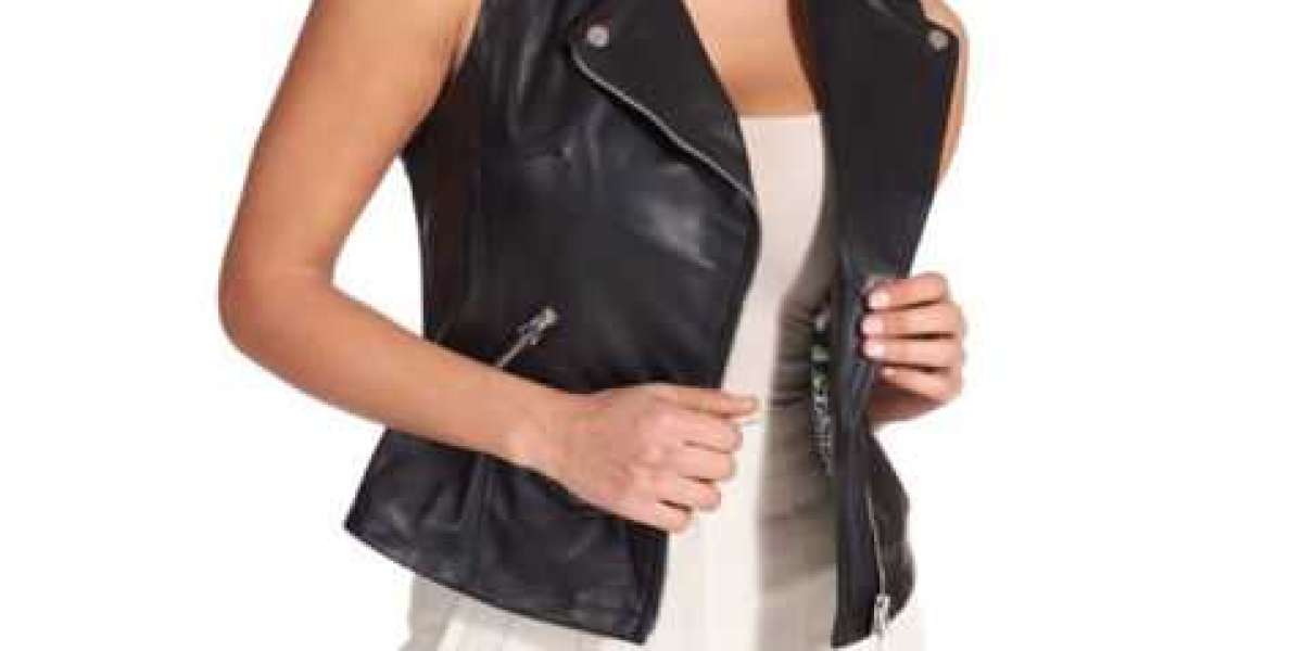 Women Black Leather Vest