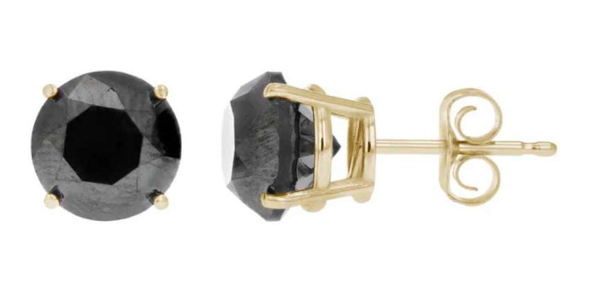 Black Diamond Prong Stud Earrings in 14K Gold with Push Backs – Vir Jewels